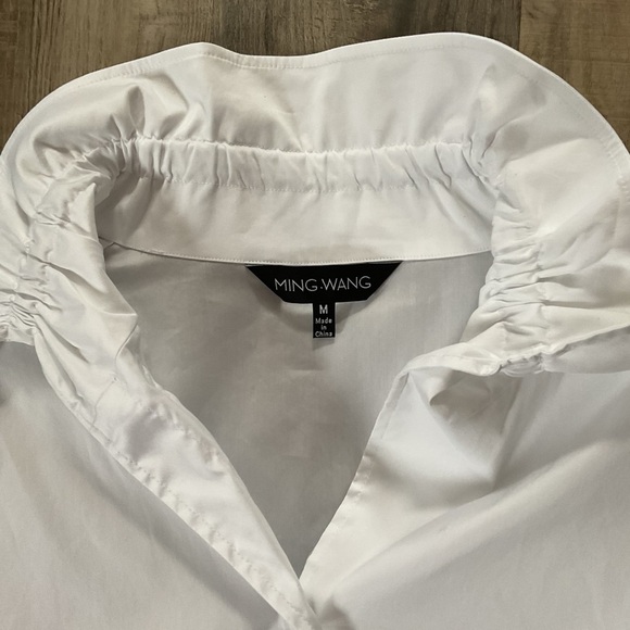 MING WANG $215 NWOT  M Cotton Ruffle Collar Button Front Blouse Jacket White - Picture 3 of 7
